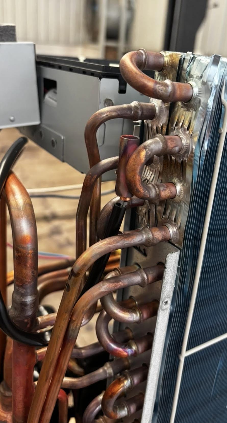 After coating - protected HVAC coils with blue protective coating